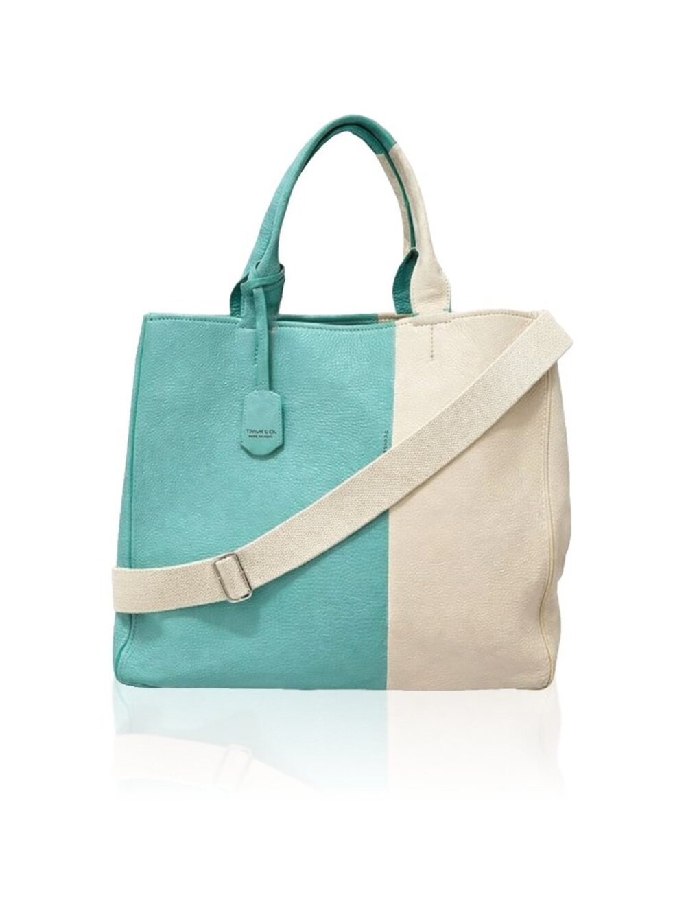 Tiffany & Co Tote Bag Blue White Bicolor Leather